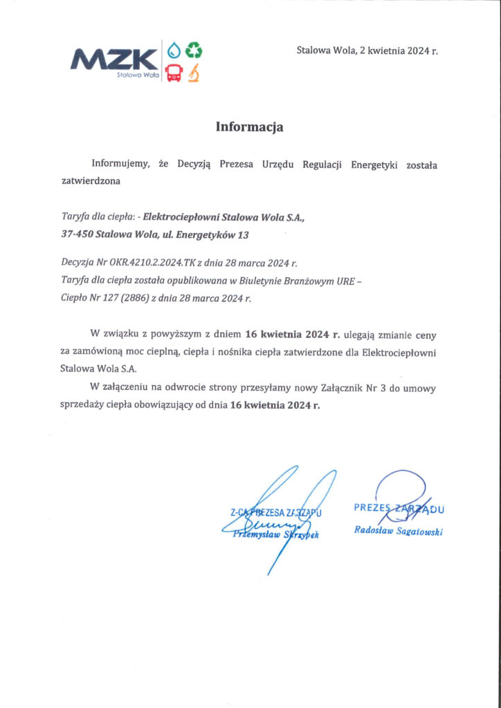 Informacja MZK o podwyżce